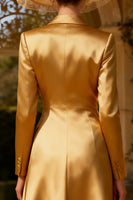Load image into Gallery viewer, Gold Midi Peak Lapel Blazer Dress with Sleeves