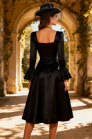 Load image into Gallery viewer, Satin Square Neck A-Line Little Black Dress