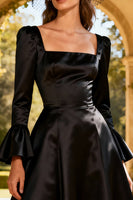 Load image into Gallery viewer, Satin Square Neck A-Line Little Black Dress