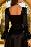 Load image into Gallery viewer, Satin Square Neck A-Line Little Black Dress