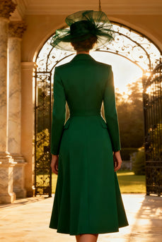 Dark Green A Line Peak Lapel Midi Blazer Dress