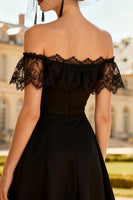 Load image into Gallery viewer, Off the Shoulder A-Line Little Black Dress with Lace