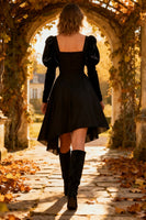 Load image into Gallery viewer, Square Necks A-Line Little Black Dress with Sleeves