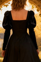 Load image into Gallery viewer, Square Necks A-Line Little Black Dress with Sleeves