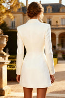 Load image into Gallery viewer, White Peak Lapel Short Work Dress with Sleeves