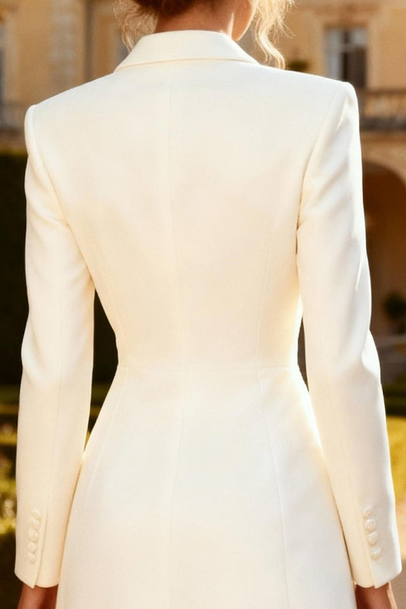 Black Peak Lapel Short Work Dress with Sleeves