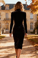 Load image into Gallery viewer, Black Velvet High Neck Midi Bodycon Holiday Party Dress with Slit