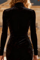 Load image into Gallery viewer, Black Velvet High Neck Midi Bodycon Holiday Party Dress with Slit
