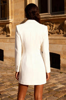 Load image into Gallery viewer, White Peak Lapel Double Breasted Short Work Dress