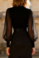 Load image into Gallery viewer, High Neck Ruffled Little Black Dress with Sleeves