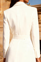 Load image into Gallery viewer, White Double Breasted Peak Lapel Short Work Dress with Belt