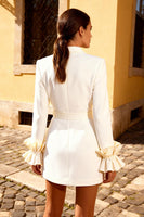 Load image into Gallery viewer, White Ruffled Short Work Dress with Belt