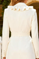Load image into Gallery viewer, White Ruffled Shawl Lapel Short Work Dress with Belt