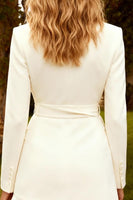 Load image into Gallery viewer, White Notched Lapel Ruffled Short Work Dress with Sash