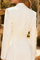 Load image into Gallery viewer, White Ruched Peak Lapel Short Work Dress with Belt