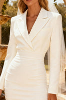 Load image into Gallery viewer, White Bodycon Peak Lapel Short Blazer Wedding Reception Dress
