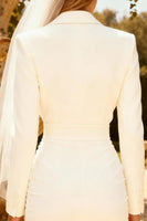 Load image into Gallery viewer, White Bodycon Peak Lapel Short Blazer Wedding Reception Dress