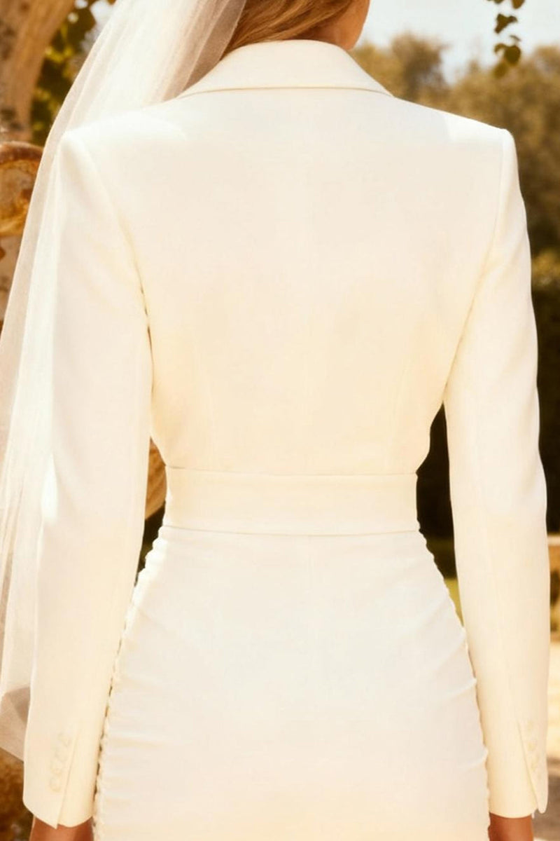 Load image into Gallery viewer, White Bodycon Peak Lapel Short Blazer Wedding Reception Dress