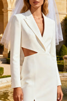 Load image into Gallery viewer, White Cut Out Peak Lapel Midi Blazer Wedding Reception Dress
