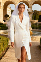 Load image into Gallery viewer, Peak Lapel White Midi Blazer Wedding Reception Dress with Slit