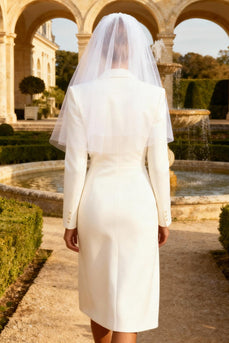 Peak Lapel White Midi Blazer Wedding Reception Dress with Slit