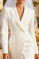 Load image into Gallery viewer, Peak Lapel White Midi Blazer Wedding Reception Dress with Slit