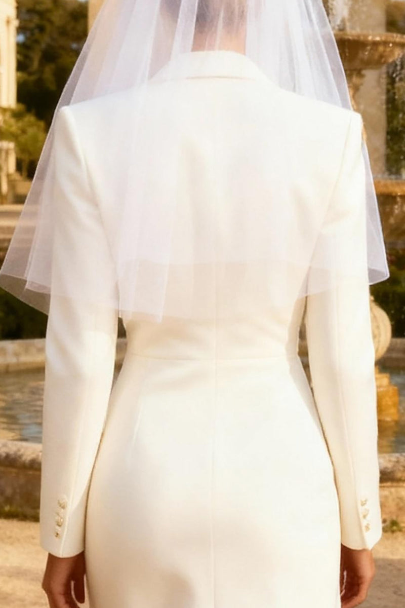 Load image into Gallery viewer, Peak Lapel White Midi Blazer Wedding Reception Dress with Slit