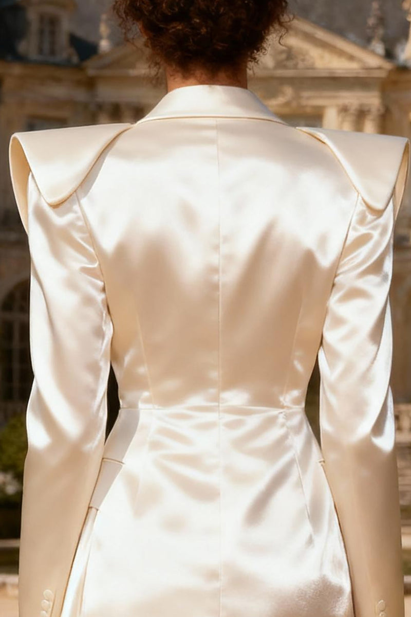 Load image into Gallery viewer, White Satin Double Breasted Peak Lapel Short Work Dress