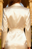 Load image into Gallery viewer, White Peak Lapel Satin Short Work Dress with Button
