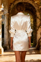 Load image into Gallery viewer, White Satin Peak Lapel Short Blazer Work Dress
