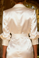 Load image into Gallery viewer, White Satin Peak Lapel Short Blazer Work Dress
