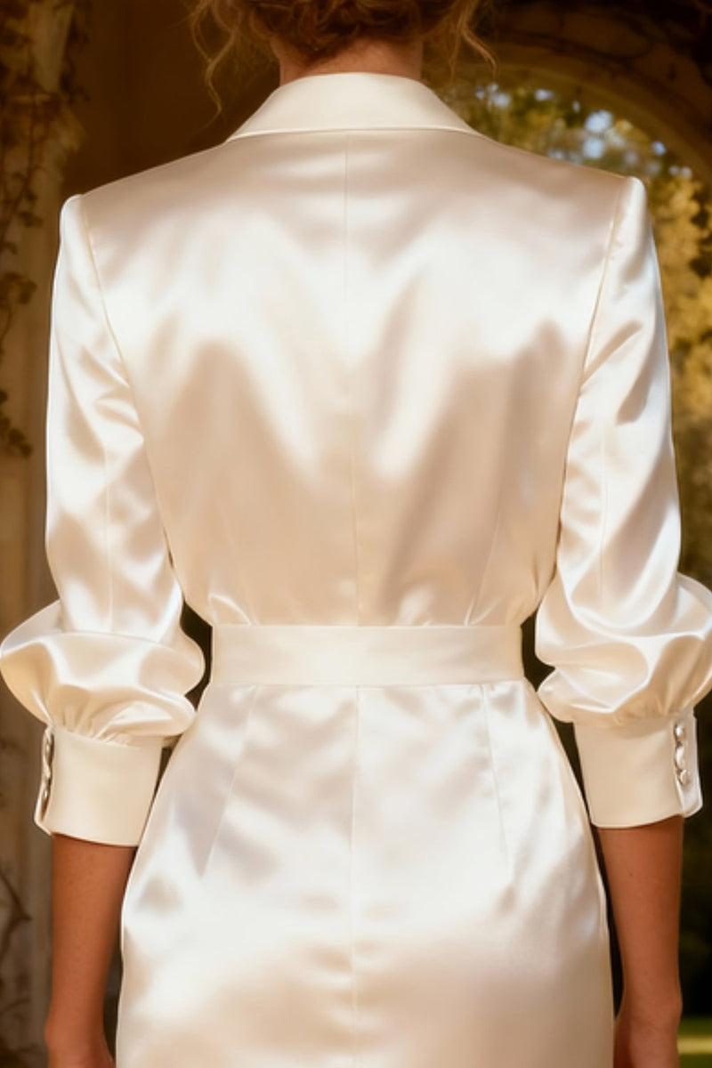 Load image into Gallery viewer, White Satin Peak Lapel Short Blazer Work Dress