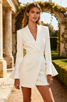 Load image into Gallery viewer, White Ruffled Peak Lapel Short Blazer Work Dress