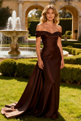 Brown Off the Shoulder Mermaid Long Formal Dress