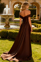 Load image into Gallery viewer, Brown Off the Shoulder Mermaid Long Formal Dress