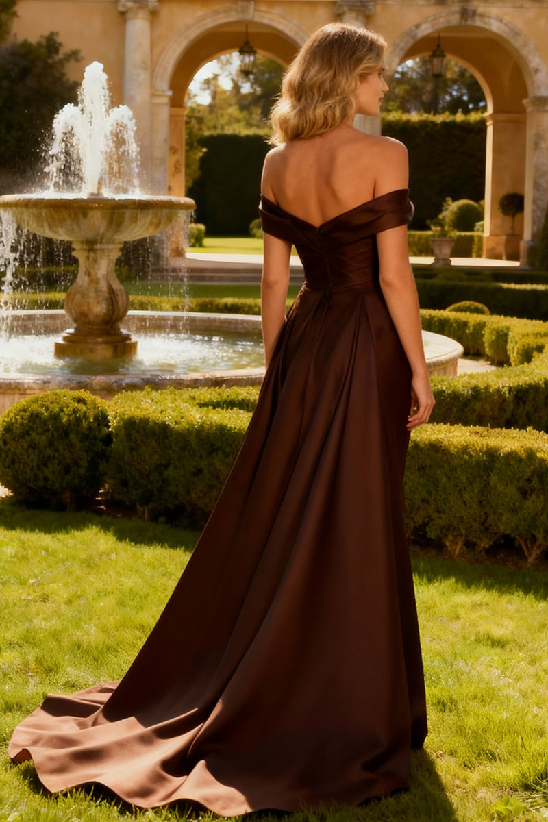 Load image into Gallery viewer, Brown Off the Shoulder Mermaid Long Formal Dress