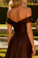 Load image into Gallery viewer, Brown Off the Shoulder Mermaid Long Formal Dress