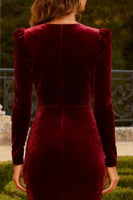 Load image into Gallery viewer, Burgundy Velvet Mermaid V Neck Long Prom Dress