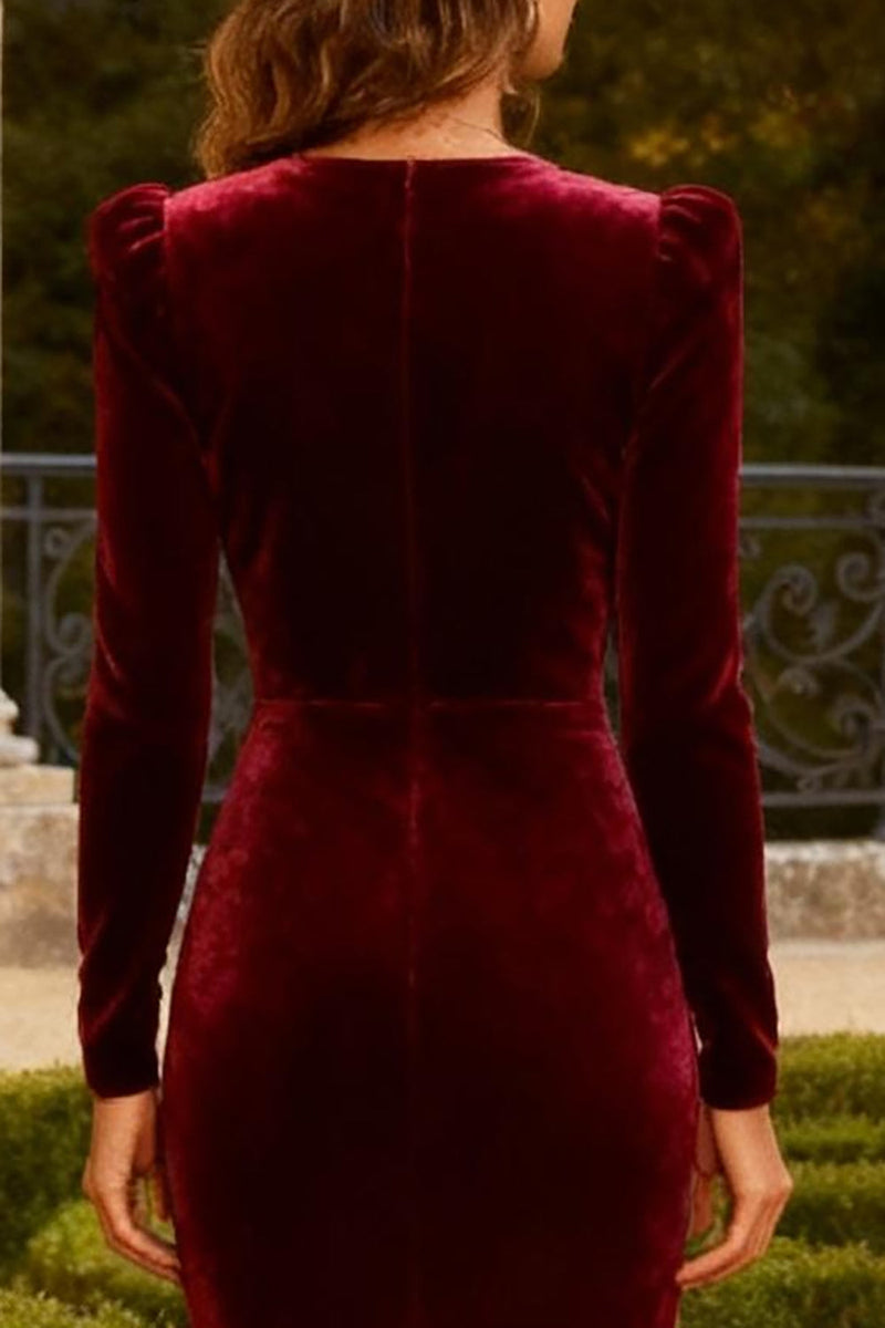 Load image into Gallery viewer, Burgundy Velvet Mermaid V Neck Long Prom Dress