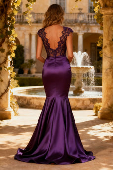 Purple Mermaid V Neck Corset Long Prom Dress