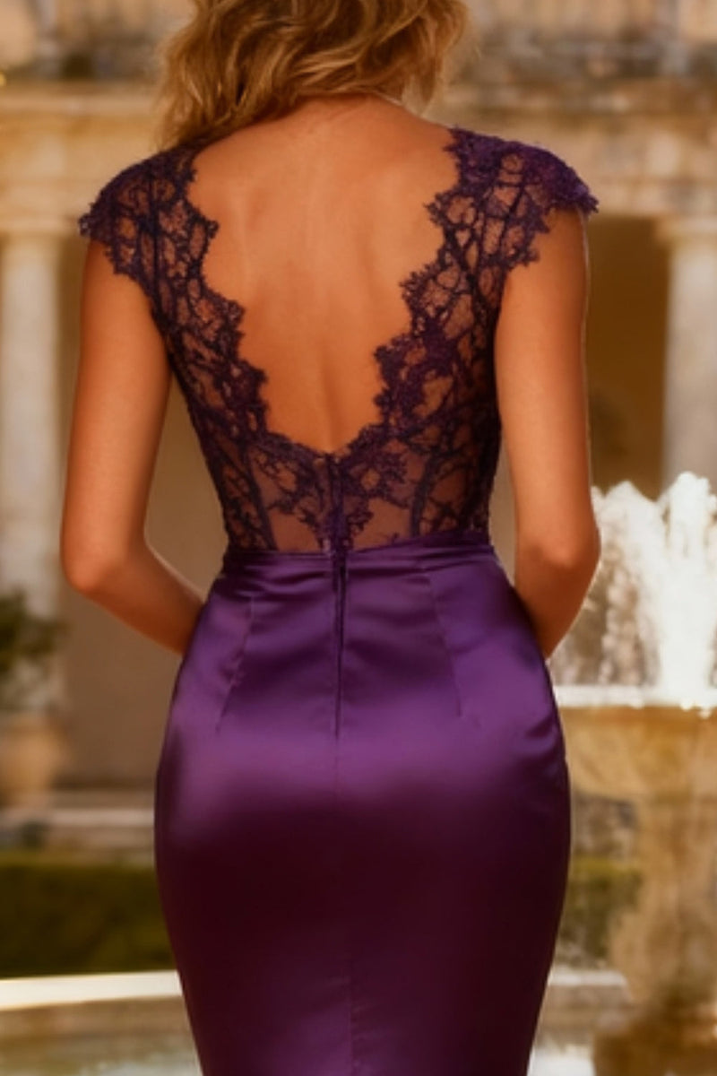 Load image into Gallery viewer, Purple Mermaid V Neck Corset Long Prom Dress