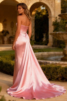 Load image into Gallery viewer, Pink Mermaid Strapless Long Satin Prom Dress with Side Cape