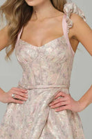 Load image into Gallery viewer, Pink Floral Ruffled A Line Long Corset Prom Dress with Slit