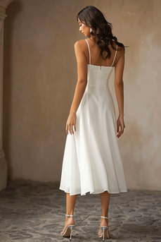White Chiffon Spaghetti Straps A Line Midi Engagement Dress