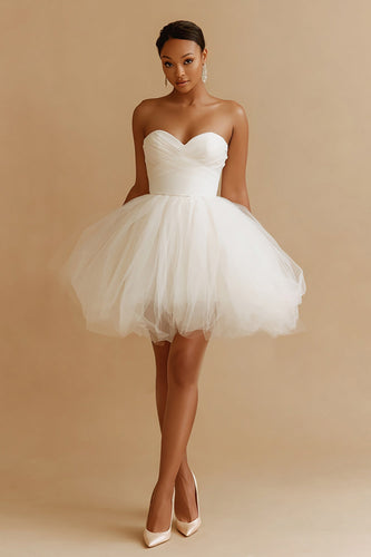 White Sweetheart A Line Tulle Short Bachelorette Dress