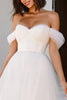 Load image into Gallery viewer, White A Line Tulle Off the Shoulder Midi Engagement Dress with Bows