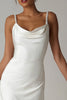 Load image into Gallery viewer, Simple White Sheath Spaghetti Straps Asymmetrical Engagement Dress