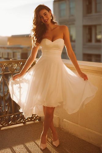 White A Line Chiffon Sweetheart Short Bachelorette Dress
