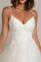 Load image into Gallery viewer, White A Line Tulle Spaghetti Straps Midi Engagement Dress with Lace