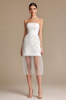 Load image into Gallery viewer, White Satin Bodycon Strapless Short Bachelorette Dress with 3D Flowers